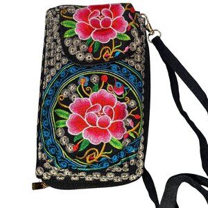 Embroidered Floral Crossbody Wallet With Strap boho festival hippie